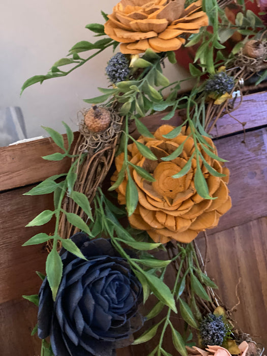 Custom Grapevine Garland with Wood Flowers