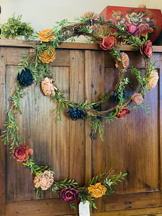 Custom Grapevine Garland with Wood Flowers