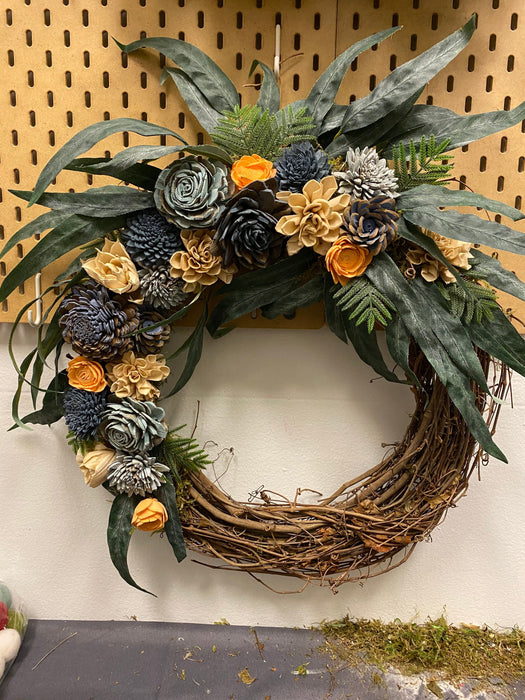Custom Woodflower Grapevine Wreath